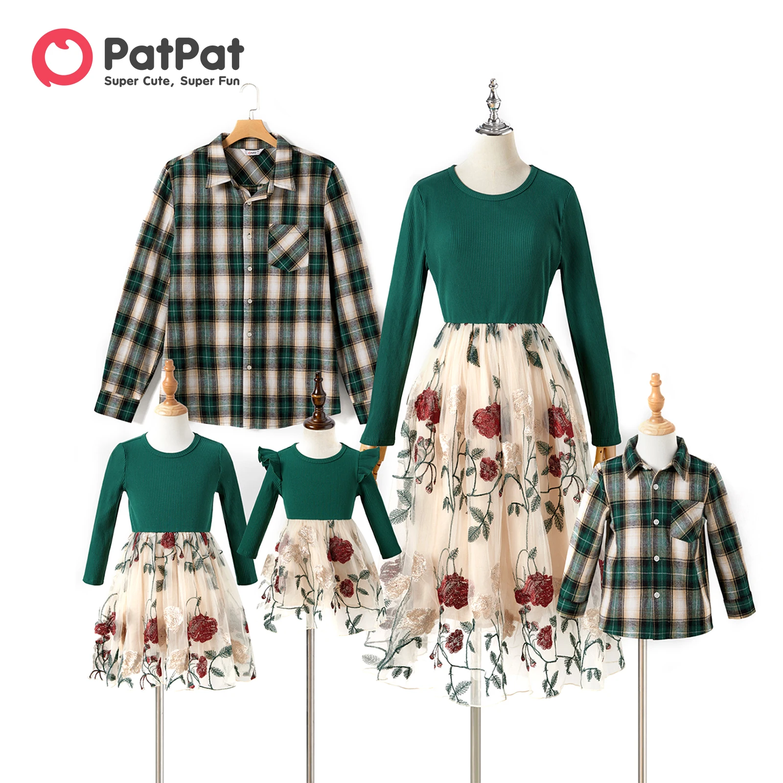 Top Trends: PatPat Valentine&#039;s Day Family Matching Outfits Embroidered Mesh Women Dresses And Plaid Long-sleeve Shirt Family Looks Sets Shoppable Styles