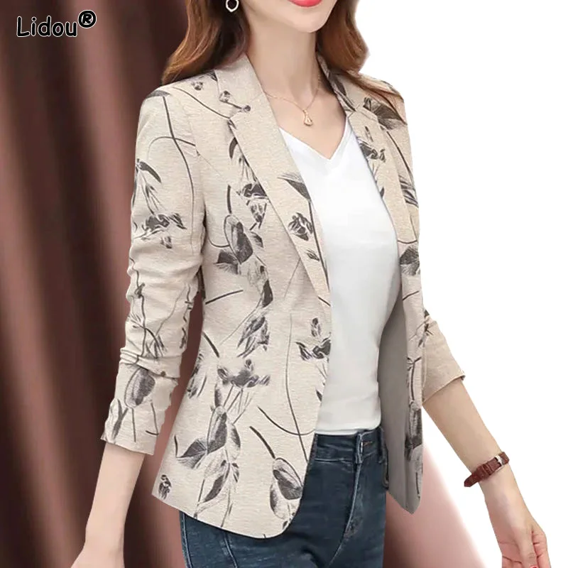 Top Trends: Autumn Winter Fashion Tops Dignified Notched Blazers Button Office Lady Casual Korean Women's Clothing Thin Printing Geometric Shoppable Styles