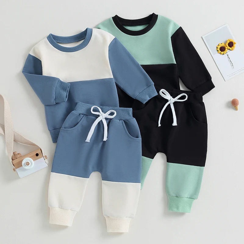 Top Trends: Kids Baby Toddler Boys Fall Outfits Patchwork Long Sleeve Sweatshirts And Elastic Waist Pants Newborn Infants Clothes Set Shoppable Styles