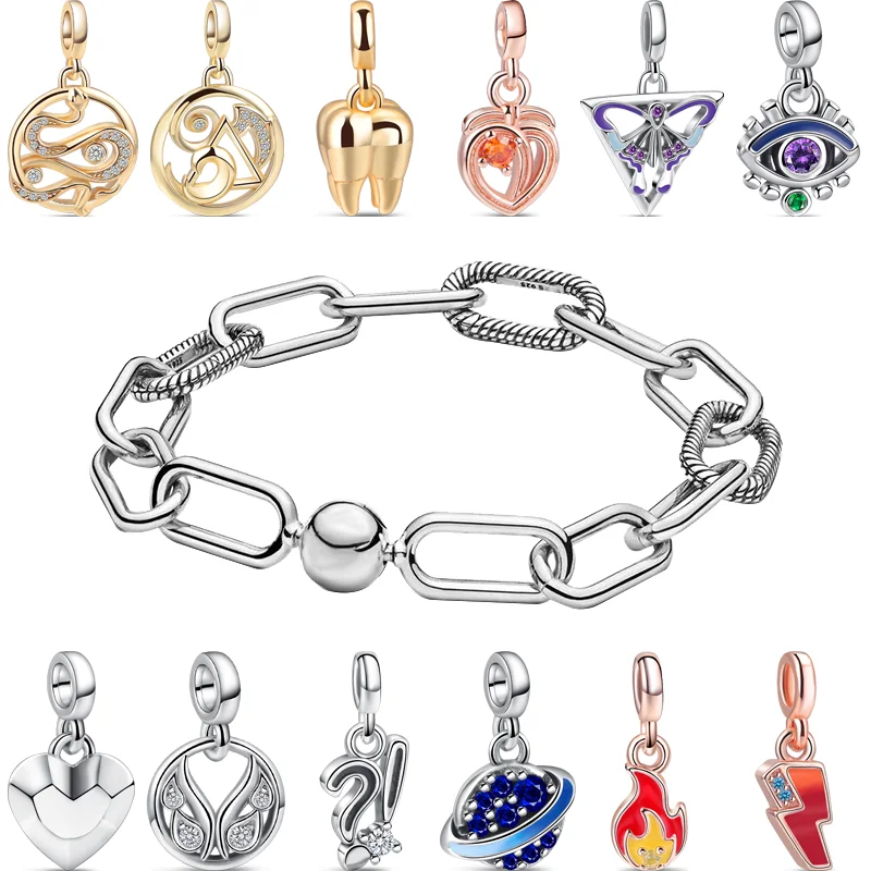 Top Trends: New 925 Sterling Silver ME Series The Eye Flame Lightning Mini Dangle Connector Links Beads Fit Original Pandora ME Bracelet DIY Shoppable Styles