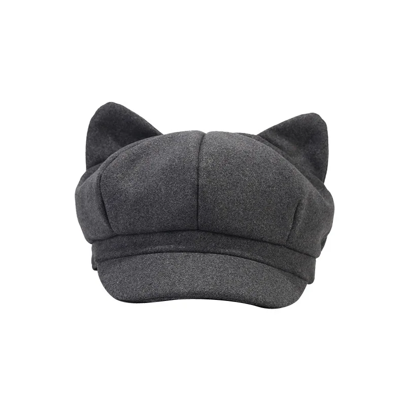 Top Trends: Cute Cat Ear Octagonal Hats Women Newsboy Cap Beret Women Vintage Painter Winter Hats For Women Octagonal Caps Shoppable Styles - Image 3