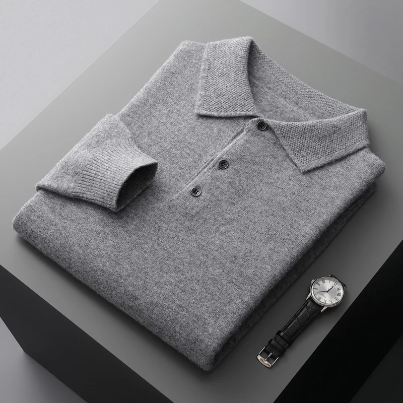 Top Trends: 100% Merino Wool Men's Lapel Pullover Long Sleeve POLO Neck Sweater Loose Top Business Casual Knit Bottoming Shirt Shoppable Styles