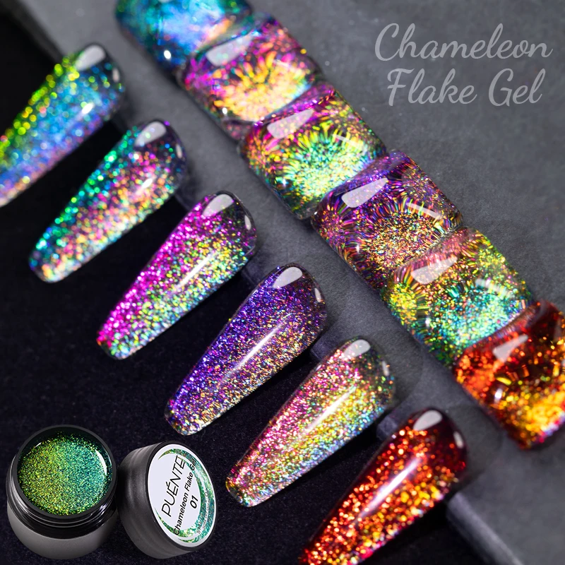 Top Trends: PUENTE Chameleon Flake Gel Nail Polish 5ML Aurora Glitter Nail Gel Semi Permanent Varnish Hybrid Soak Off UV Gel For Manicure Shoppable Styles