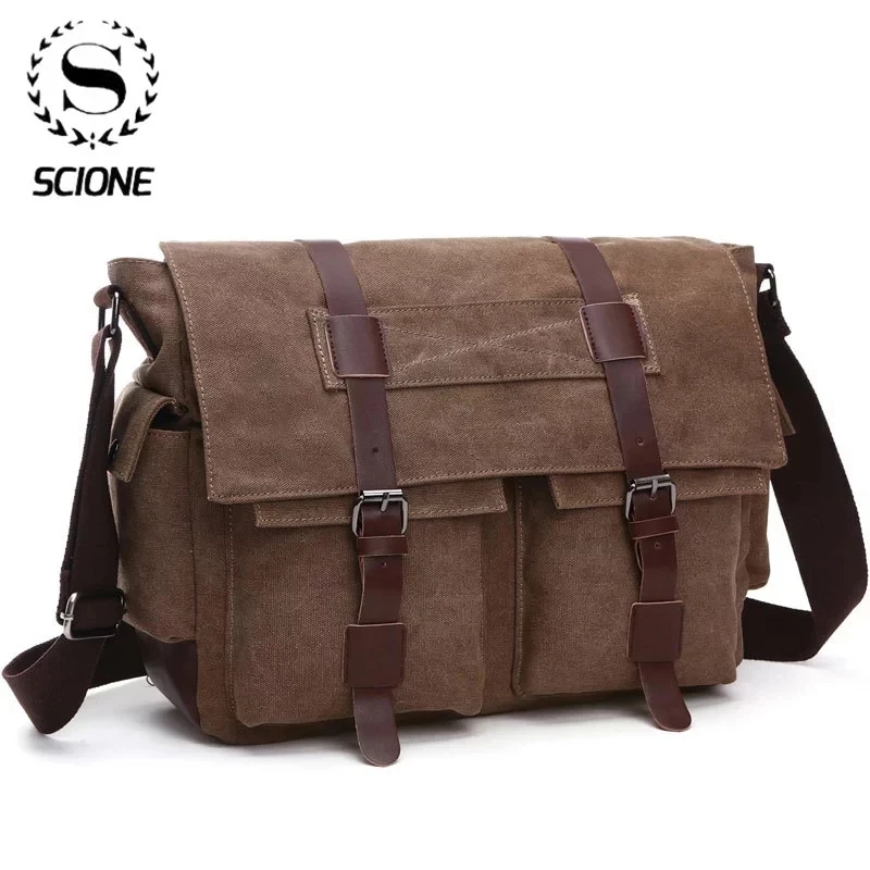 Top Trends: Scione Men Business Messenger Bags For Men Shoulder Bag Canvas Crossbody Pack Retro Casual Office Travel Bag Vintage Retro Bags Shoppable Styles