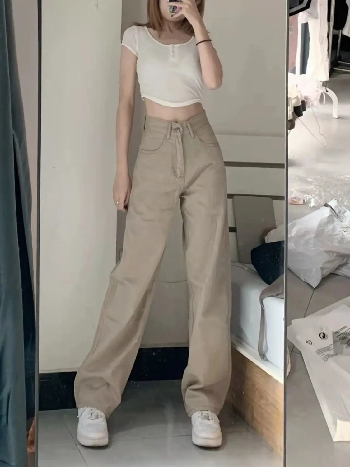 Top Trends: Beige Vintage High Waist Jeans Woman Mom Jeans Straight Pants Cowboy Denim Pants Jeans For Women Streetwear Trousers Shoppable Styles