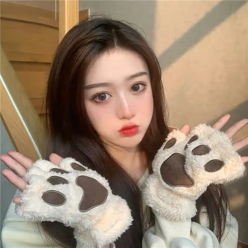 Top Trends: Women Cartoon Cat Claw Paw Plush Mittens Warm Soft Plush Fingerless Fluffy Bear Cat Gloves Costume Half Finger Christmas Gift Shoppable Styles - Image 4