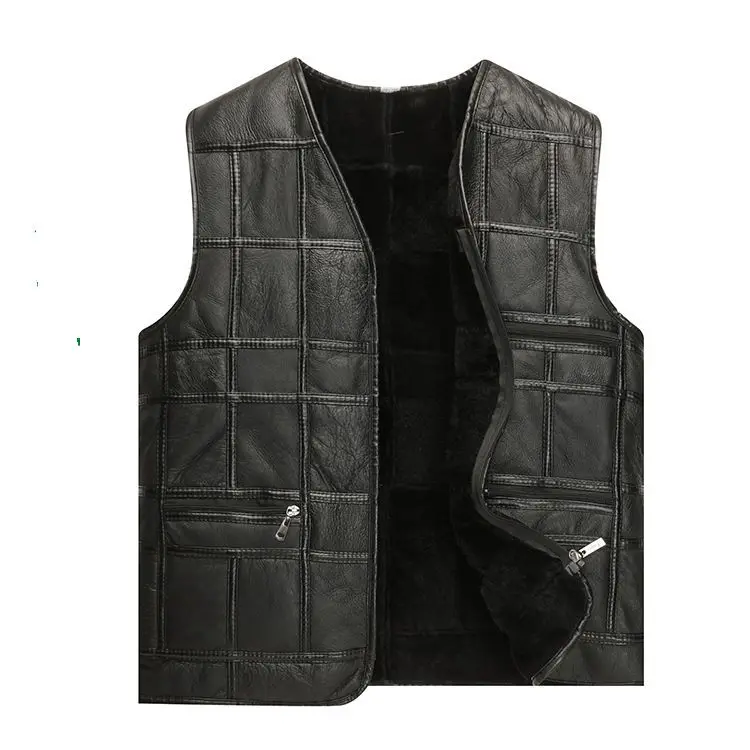 Top Trends: Leather Biker Vest Men's Suit Leather Waistcoat Winter Sheepskin Vests Genuine Leather Patchwork Tops Plus Size Men Clothing Shoppable Styles - Image 4