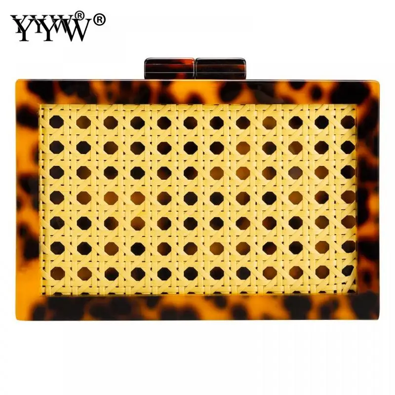 Top Trends: Acrylic Box Evening Clutch Bag Women Rattan Acrylic Box Bag Crochet Wedding Party Purses Wicker Raffia Handbags High Quality Shoppable Styles