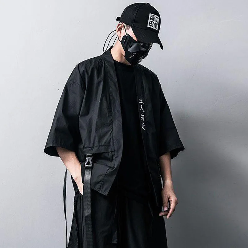 Top Trends: Japanese Fashion Men Taoist Robes Techwear Casual Cardigan Short-sleeved Women Male Shirt Thin Harajuku Streewear Punk Clothes Shoppable Styles