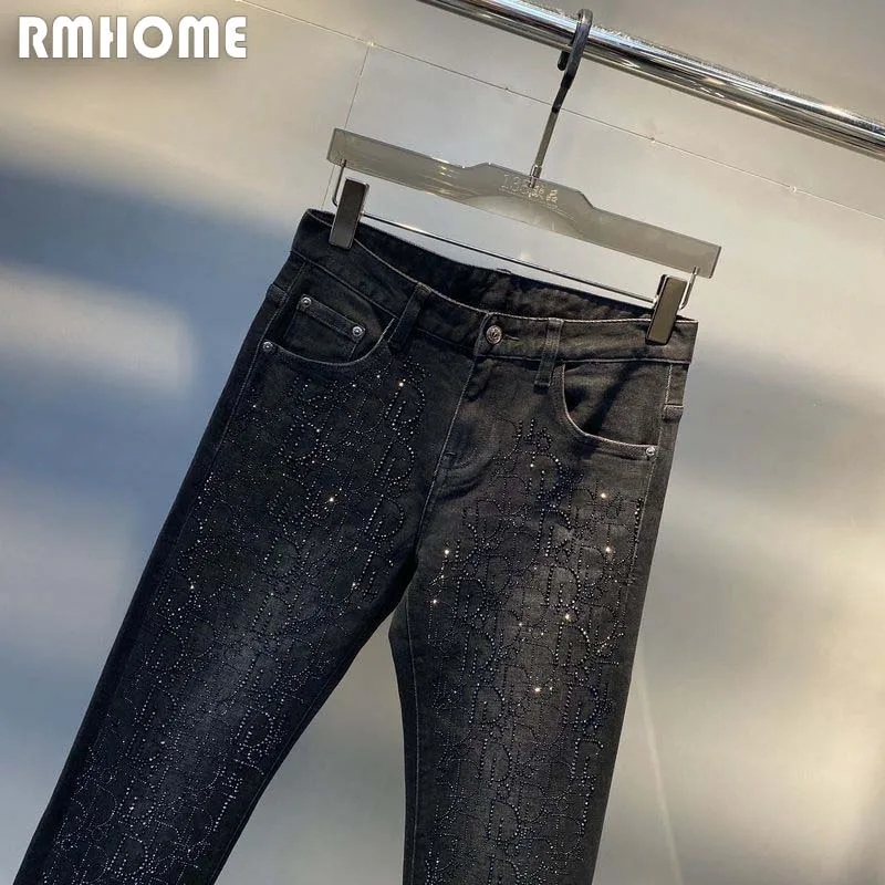 Top Trends: Rhinestone Jeans Men's Black Denim Small Feet Male Pants Fashion Brand Full Of Diamonds Design High-quality Trendy Trousers 36 Shoppable Styles - Image 2