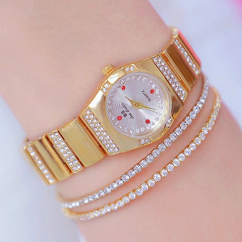 Price Review Fashion Women Watches Luxury Brand Diamond Gold Female Bracelet Wristwatch Crystal Elegant Small Dial Ladies Watch Online Shop
