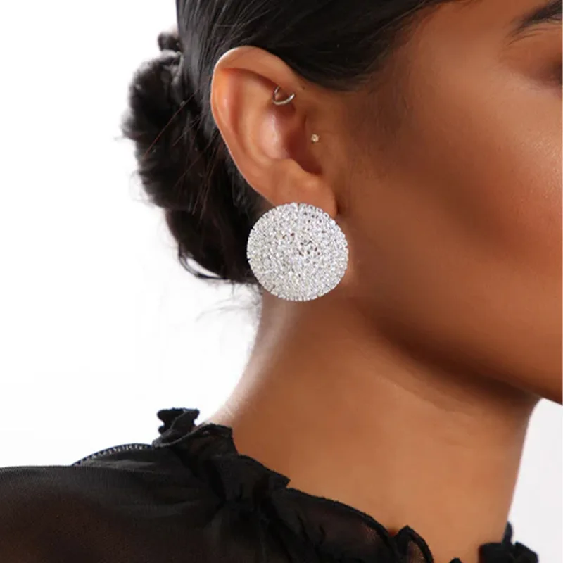 Top Trends: TREAZY Bling Full Rhinestone Big Round Stud Earrings Fashion Silver Color Crystal Statement Women Jewelry Wedding Party Earrings Shoppable Styles