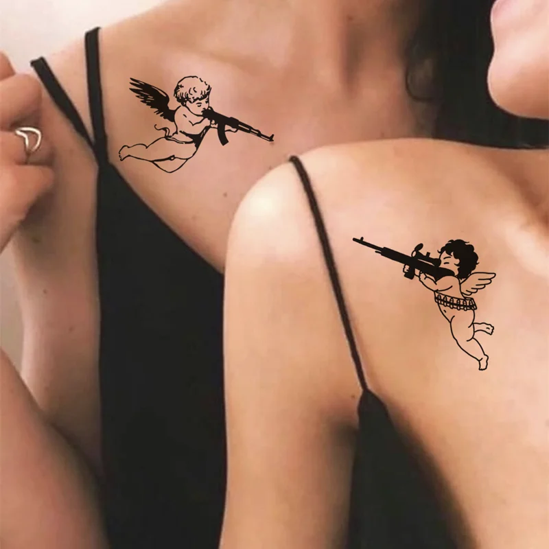 Top Trends: Waterproof Temporary Tattoo Stickers Love Angel Cupid Gun Tattoo Flash Tattoo Shoulder Clavicle Female Male Shoppable Styles