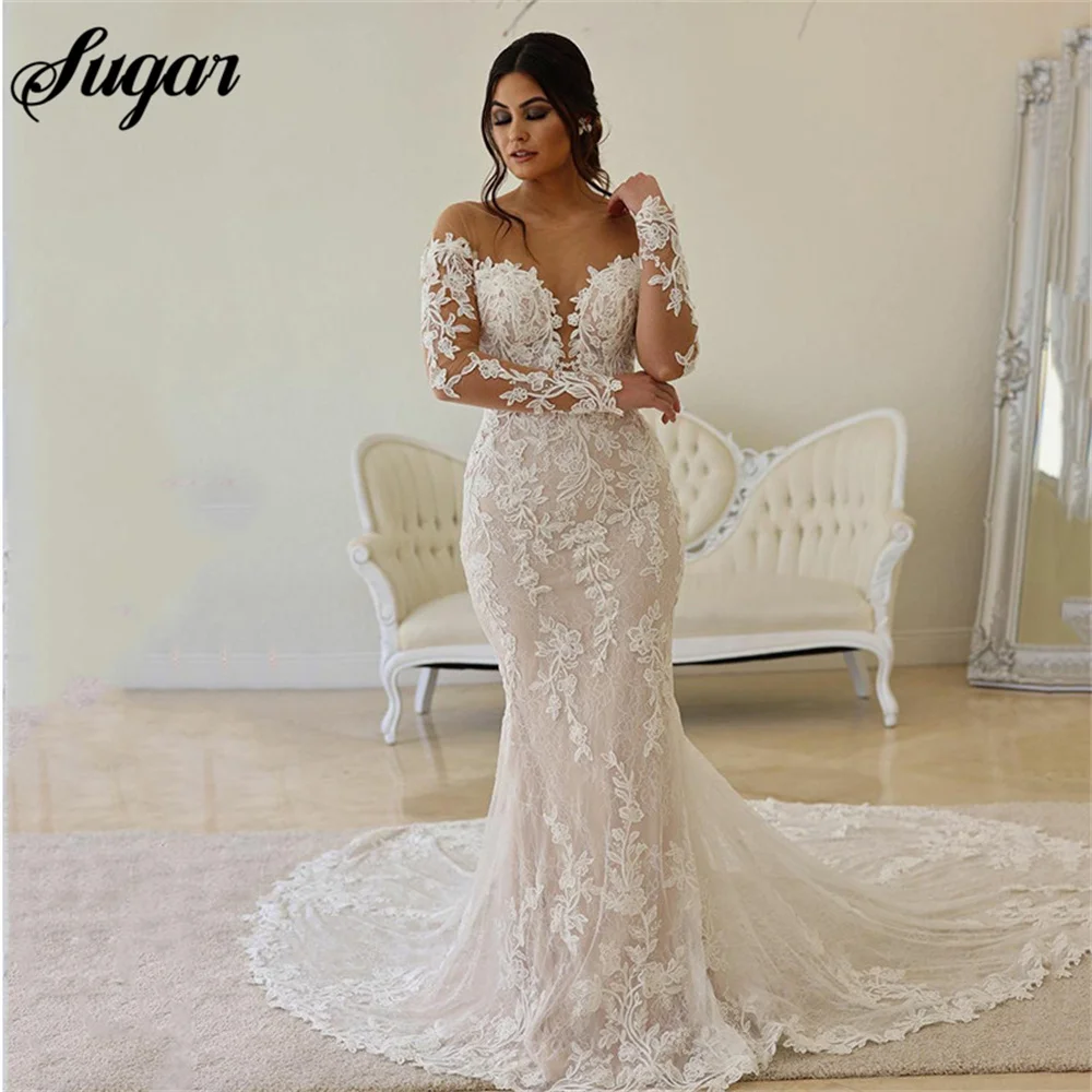 Top Trends: Sexy Mermaid Wedding Dress Off Shoulder V Neck Bride Dresses Sheer Lace Appliques Long Train Bridal Gowns Robe De Mariée Shoppable Styles