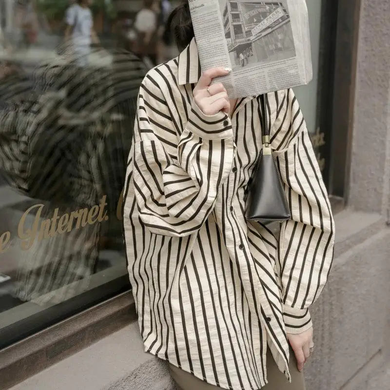 Top Trends: Deeptown Vintage Striped Women Blouses Harajuku Korean Fashion Oversized Shirt Casual Long Sleeve Basic Cardigan Female Chic Top Shoppable Styles