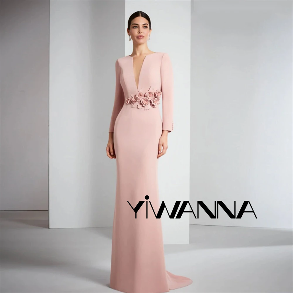 Top Trends: Pink Satin Wedding Party Dress 3D Flower Long Sleeve Mother Of The Bride Dresses Court Train Prom Dresses Custom Evening Gown Shoppable Styles