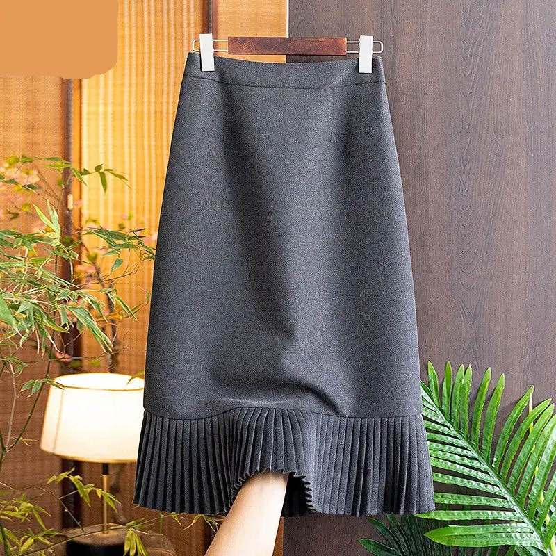 Top Trends: Fashion Solid Color Women&#039;s Fashion Fishtail Skirt Commuting Straight Tube High Waist Slim Temperament Pleated Skirt Lady Shoppable Styles