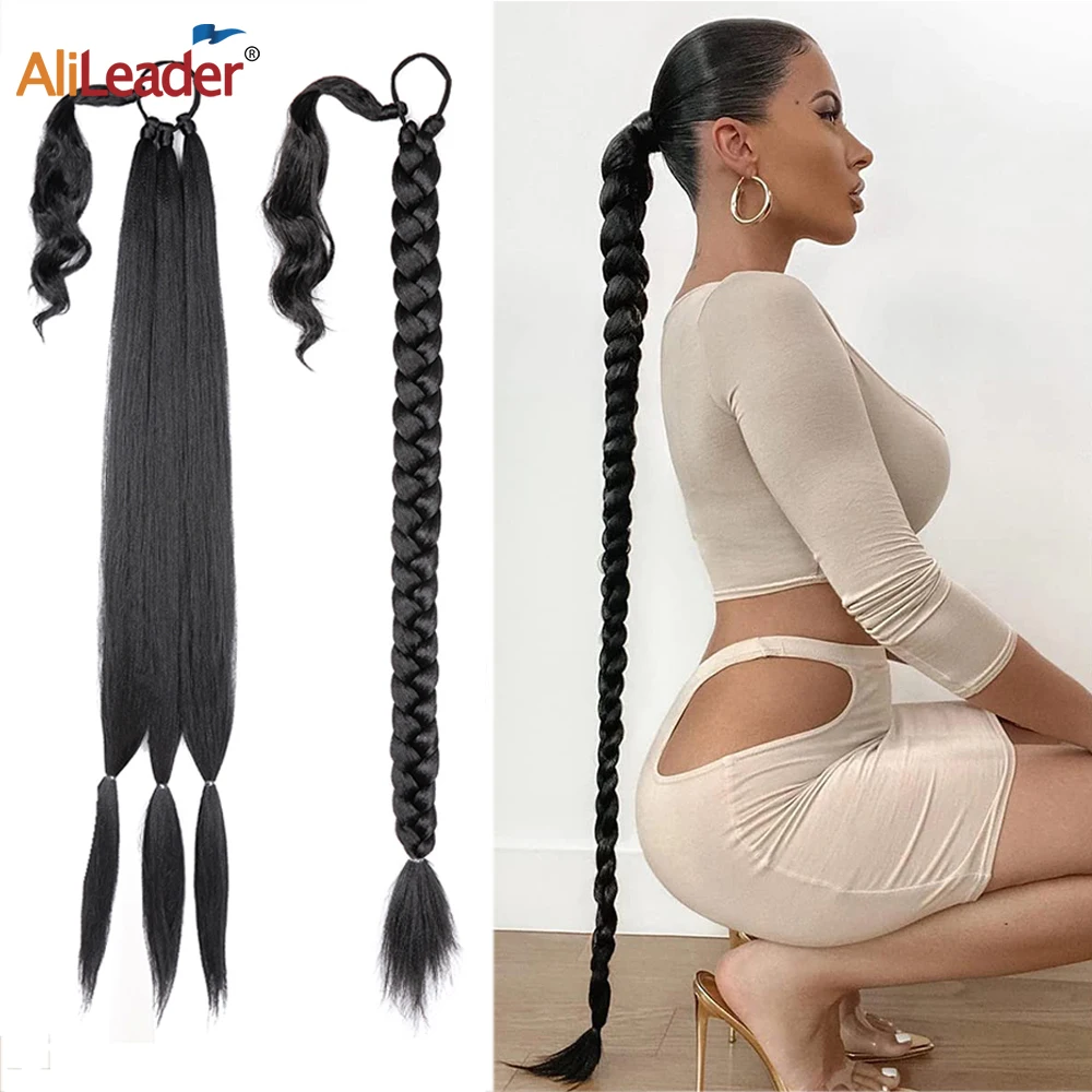 Top Trends: 26"34Inch Braided Ponytail Extension Yaki Synthetic Long Ponytail With Hair Tie Diy Braided Ponytail High Temperature Fiber Shoppable Styles