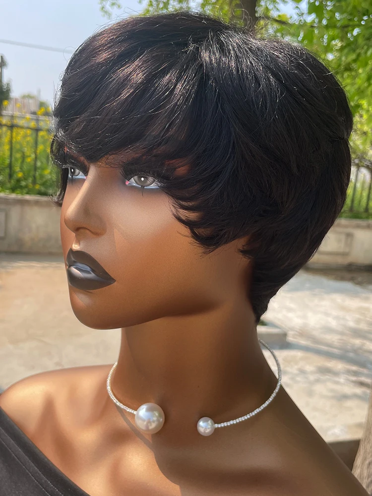 Top Trends: Human Hair Wigs Short Pixie Cut Wig Human Hair For Black Women Machine Made Wigs With Bangs Glueless Wig Perruque Cheveux Humain Shoppable Styles