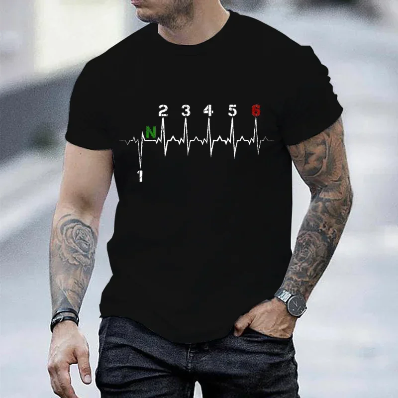 Top Trends: Men Brand T-shirts Motorcycle Gear Shift 1n23456 Heartbeat Ekg Pulse Print T Shirt Men Teeshirt Tshirt Short Sleeve T Shirts Men Shoppable Styles