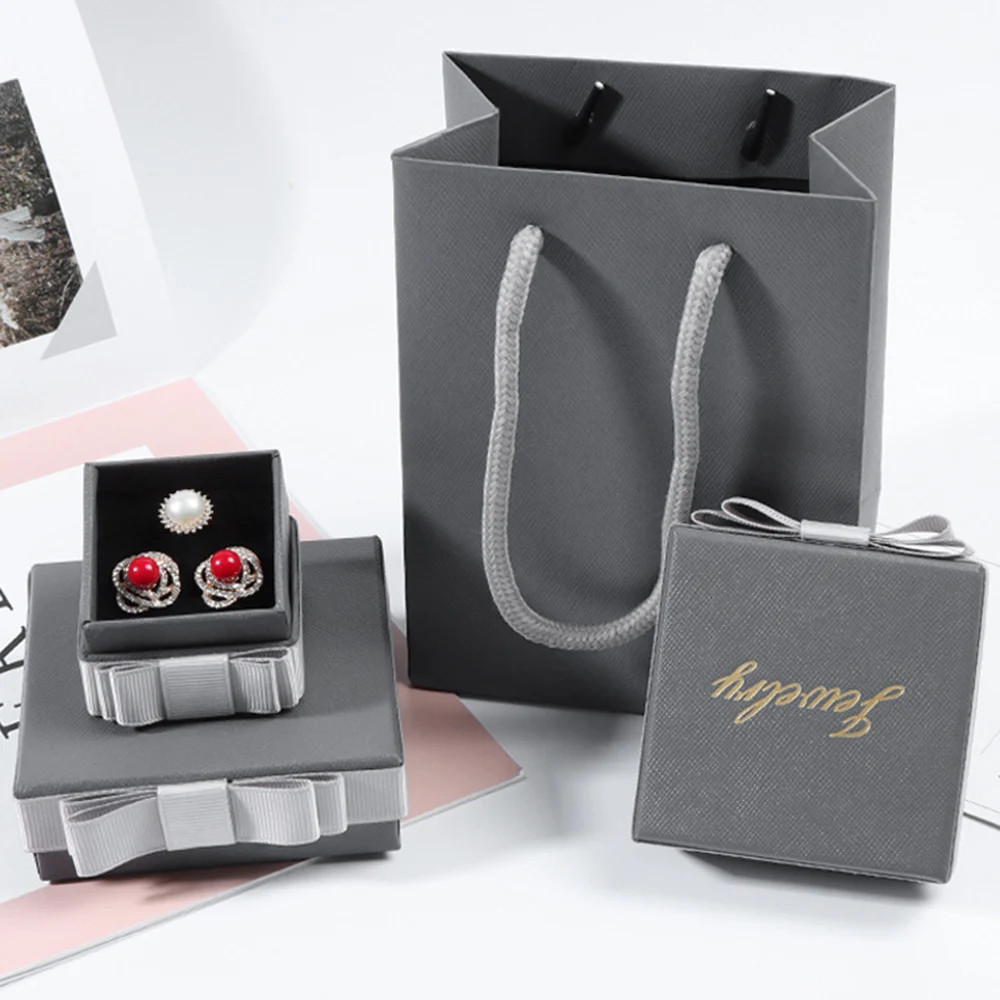 Top Trends: Gray Bow Square Jewelry Box Ring Necklace Organizer Storage Earrings Box Gift Box Engagement Jewelry Gift Packaging Paper Case Shoppable Styles