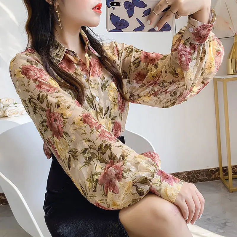 Top Trends: Shirts Women Floral Print Turn Down Neck Ins Chiffon Sweet Elegant Female Chiffon Top Summer Vacation Streetwear 3XL NS5323 Shoppable Styles