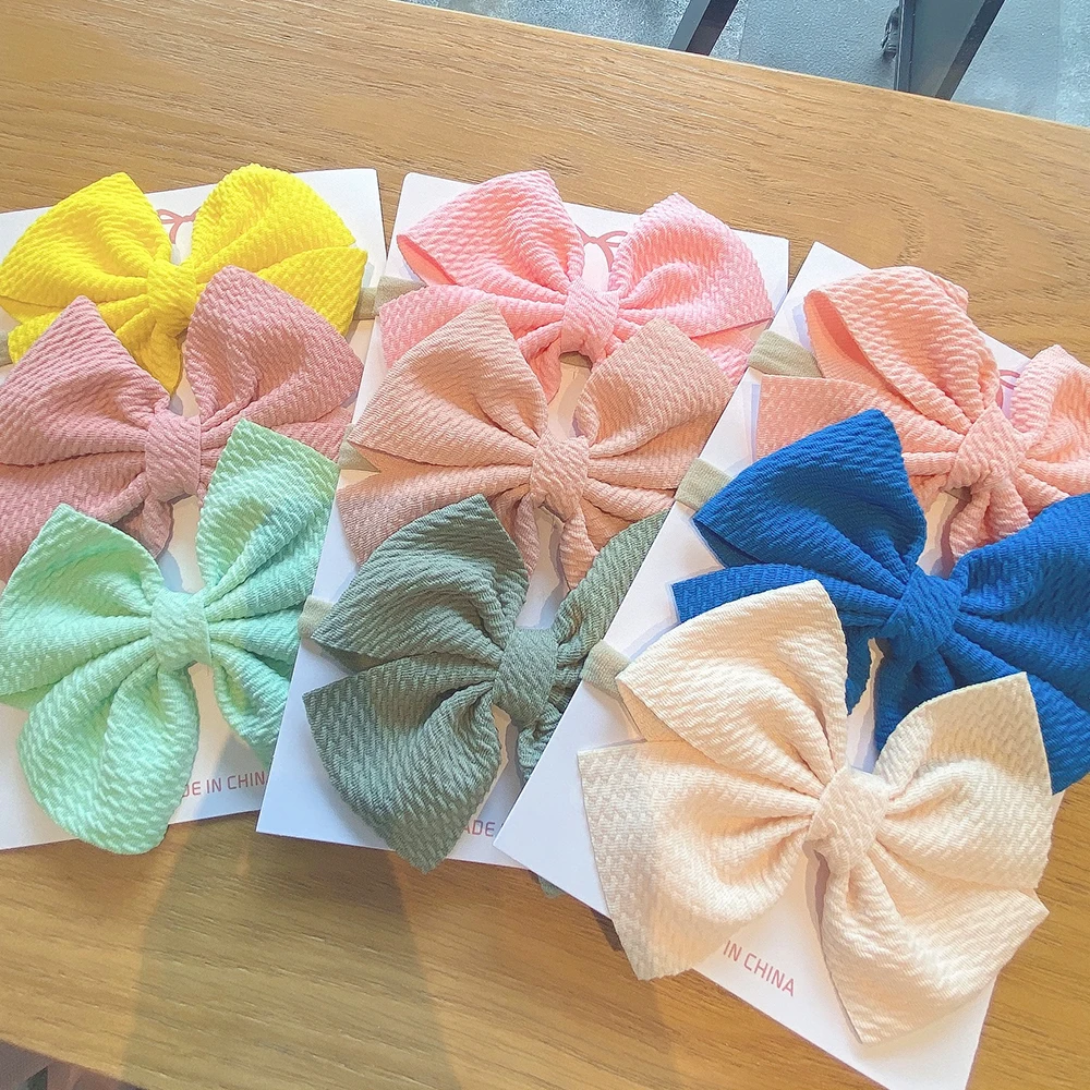 Top Trends: 3Pcs / Set Cute Cotton Macaron Color Bows Headband For Kids Girls Sweet Bowknot Elastic Hairband Headwear Hair Accessories Set Shoppable Styles