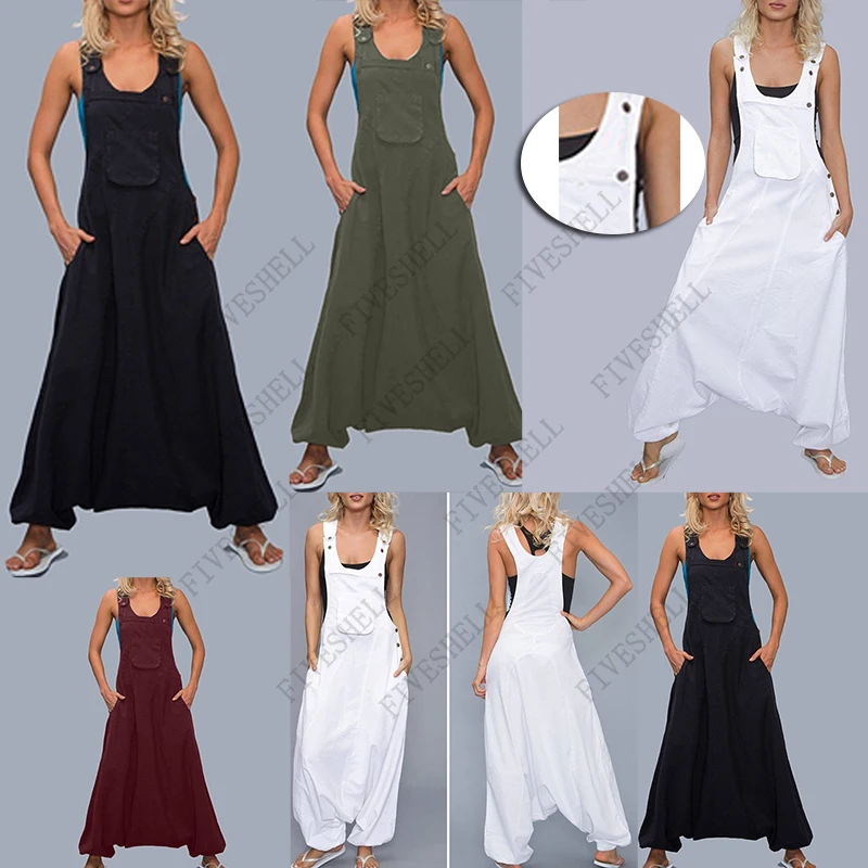 Top Trends: 2023 Fashion Women&#039;s Halter Jumpsuit Sleeveless Harem Pants Side Pocket Loose Workwear Long Jumpsuits Casual Cloth Female Shoppable Styles