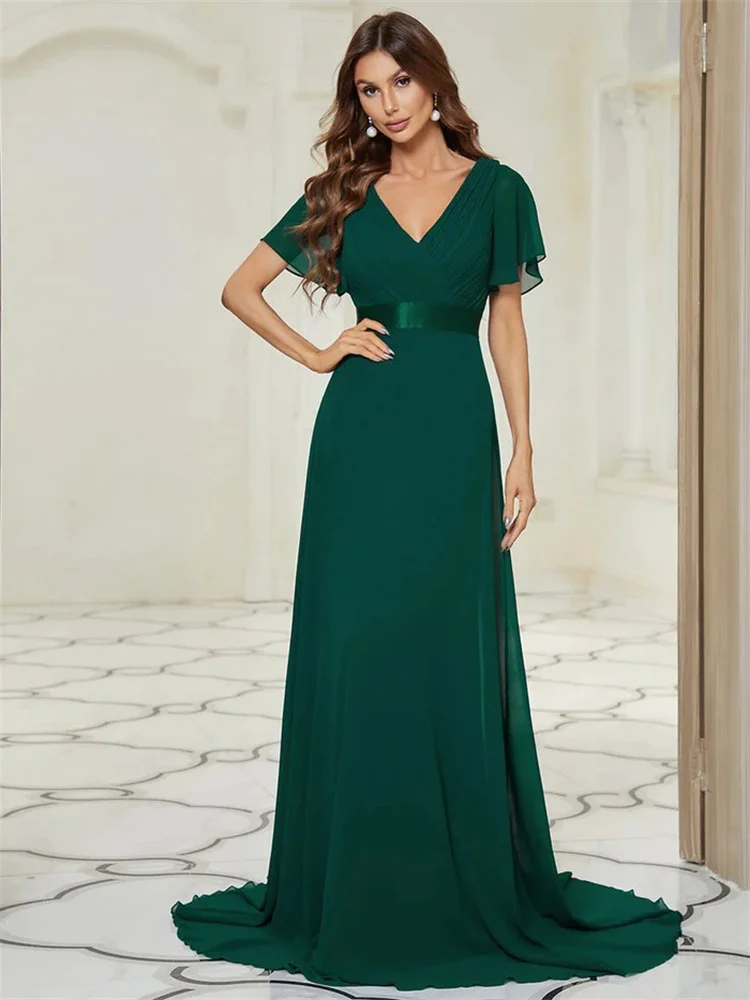 Top Trends: Hot Selling V-Neckline Empire Waist Short Flutter Sleeves Chiffon Bridesmaid Dress Elegant Zipper Back Gowns For Wedding Guests Shoppable Styles