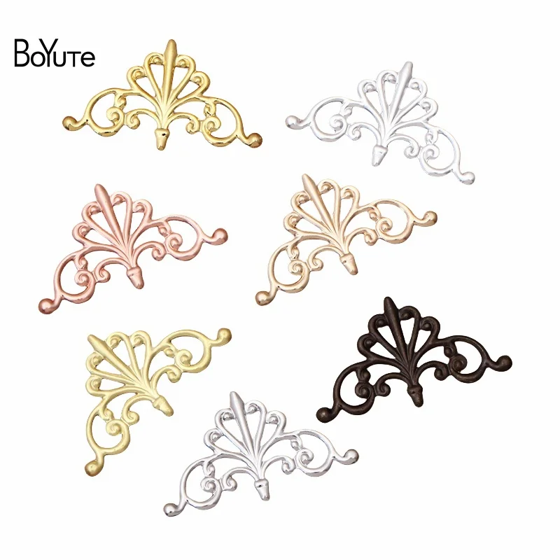 Top Trends: BoYuTe Filigree Wholesale (100 Pieces / Lot) Metal Brass Stamping 16*28MM Flower Filigree Findings Diy Jewelry Accessories Shoppable Styles