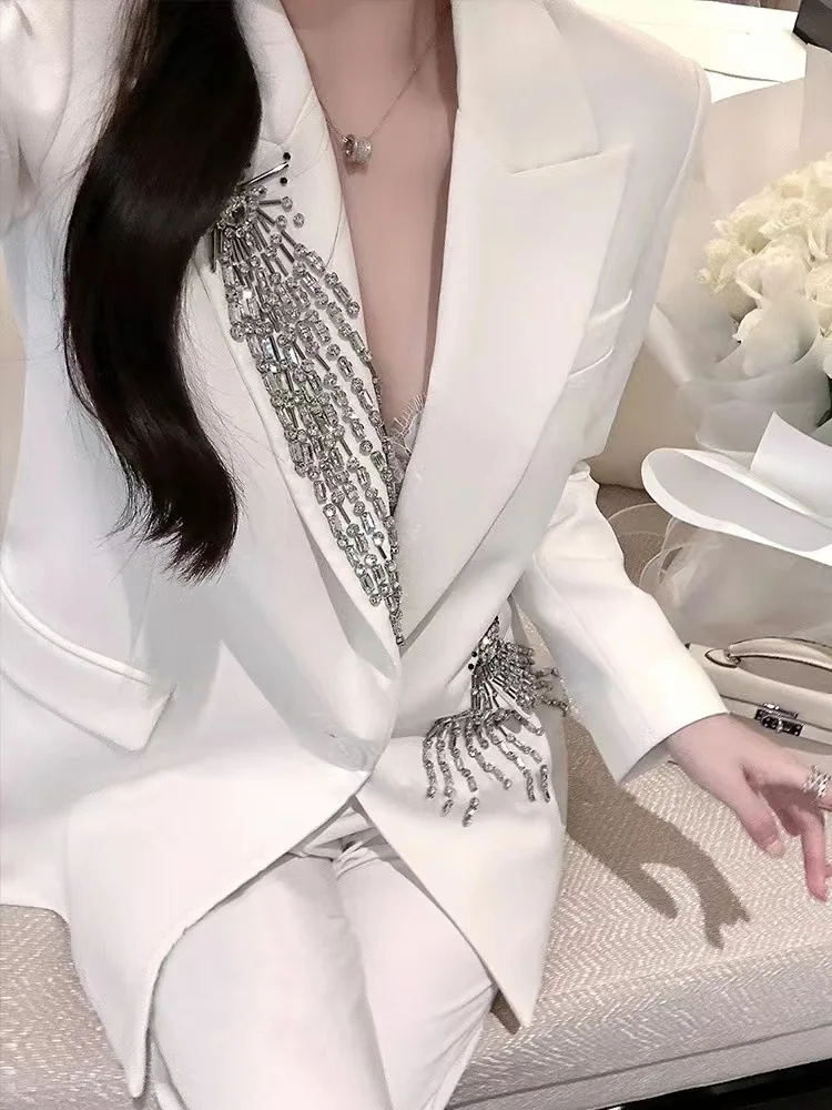 Top Trends: Women Ladies Blazer Luxury Rhinestone Office Business Formal Wedding Exquisite Elegant Suit Jacket Single Top Shoppable Styles