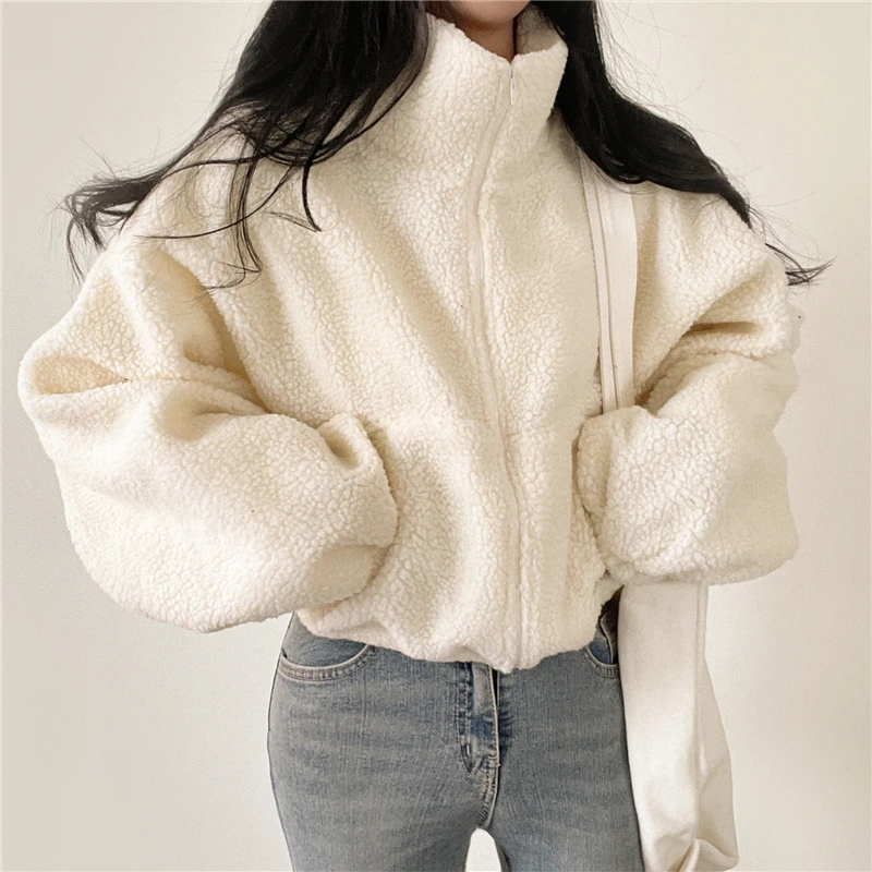 Top Trends: Oversized Zipper Hoodies Women Autumn Winter New Plush Thickened Cropped Cardigan Stand Collar Sweatshirt Coats Shoppable Styles