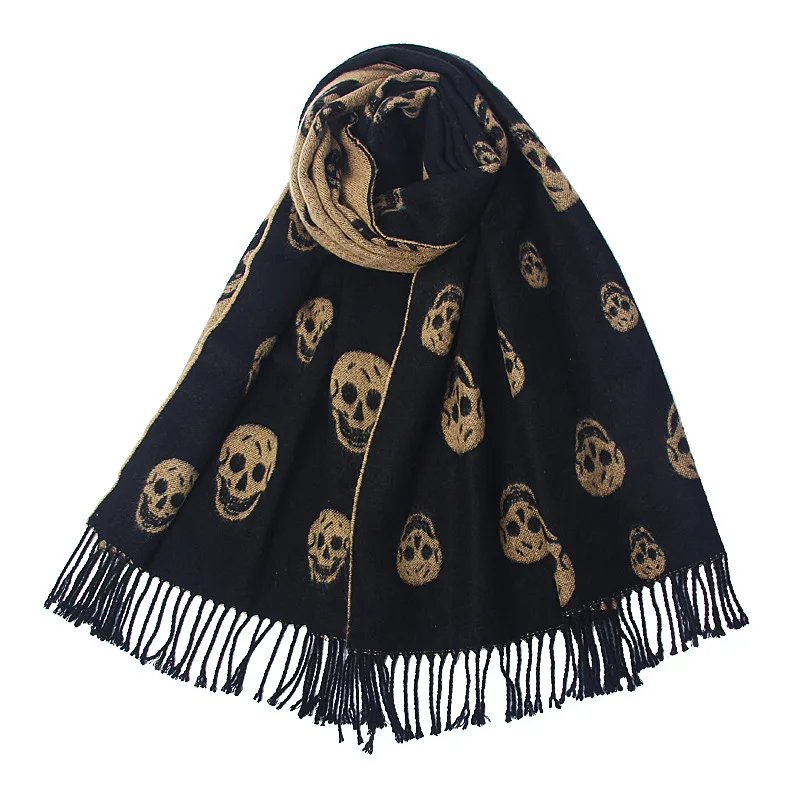 Top Trends: New Design Skeleton Scarf Unisex Men Winter Warm Cashmere Touch Shawl With Fringe Women Tassel Skull Print Wraps Pashmina Shoppable Styles