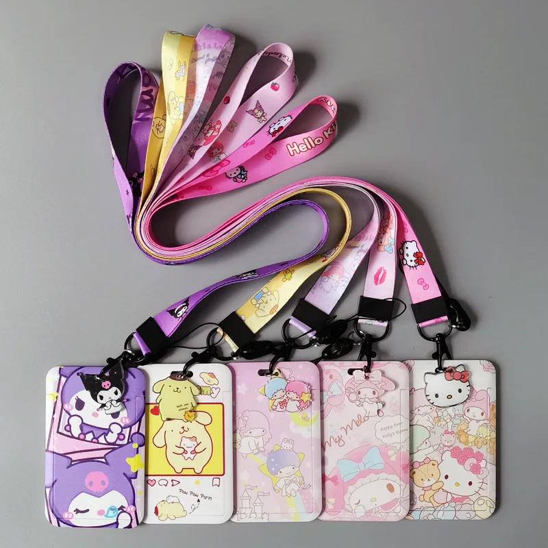 Top Trends: Hello Kitty Kulomi Melody Cartoons PVC Card Holder Sanrio Original Anime Lanyard ID Protective Case Hanging Neck Anti-lost Cover Shoppable Styles