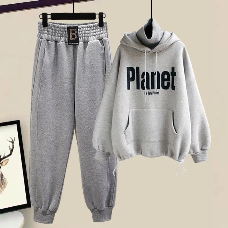 Top Trends: Autumn And Winter Women's Set New Korean Thickened Sweatpants Set Female Student High Collar Hooded Top Two Piece Set Shoppable Styles - Image 3