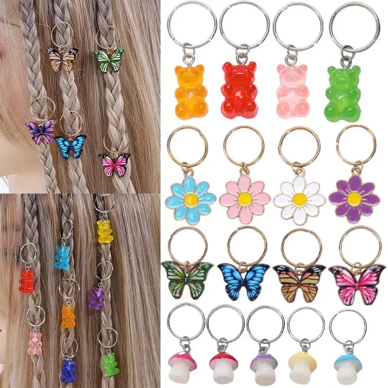 Top Trends: Oaoleer 5Pcs / set Butterfly Hair Ring Pendant Flower Bear Hair Jewelry For Braids Charms Metal Hairpin Dreadlock Hair Accessories Shoppable Styles