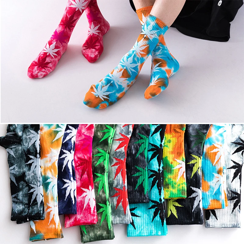 Top Trends: Spring And Summer Tie-dye Maple Leaf Hemp Leaf Couple Trendy Socks European And American Street Style Harajuku Tube Socks Shoppable Styles