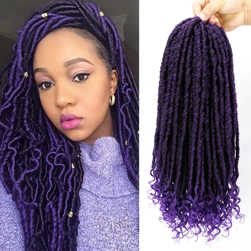 Top Trends: 16 / 20 Inch Goddess Faux Locs Hair Braids Purple Synthetic Crochet Braiding Hair With Curly Ends 24Roots Dreadlocks For Women Shoppable Styles