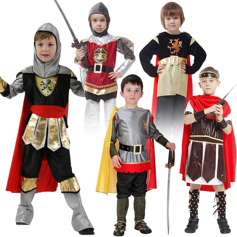 Top Trends: Kids Boys Royal Warrior Knight Costumes Soldier Children Medieval Roman Attached Cape Carnival Party No Weapon Shoppable Styles