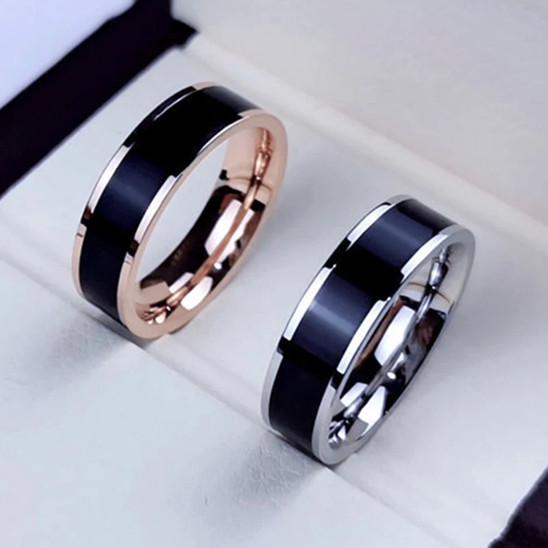 Top Trends: Fashion 6mm Rose Gold Color White Black Enamel Charm Ring For Woman Man Wedding Jewelry Gift 316L Stainless Steel Never Fade Shoppable Styles