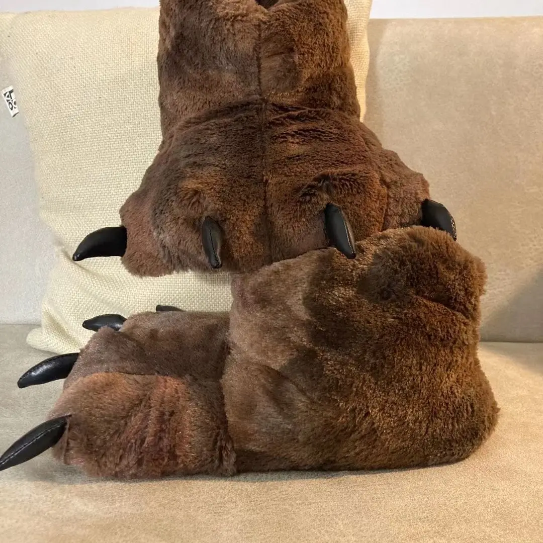 Top Trends: 2023 New Chocolate Bear Paw Fur Slippers For Women Creative Cosplay Animal Claw Fluffy Shoes For Indoor Slip On Cotton Slides Shoppable Styles