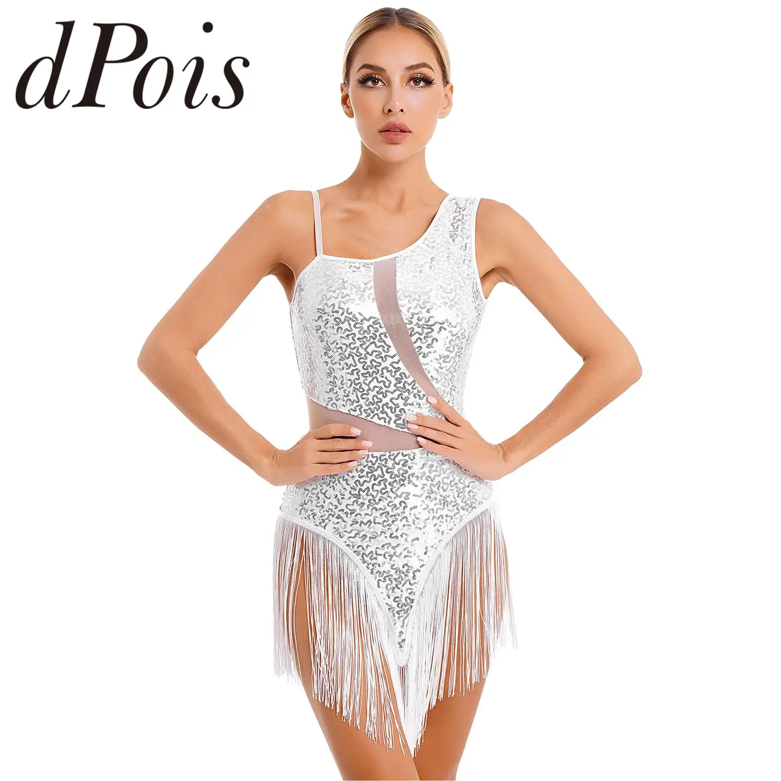 Top Trends: Women Shiny Sequins Fringed Tassel Leotard Dresses Latin Dance Costume For Dancing Competition Samba Rumba Performance Jumpsuit Shoppable Styles