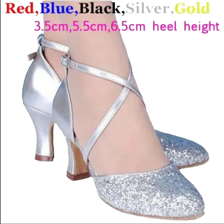 Top Trends: 5 Colors Sequin Blue Red Black Gold Silver Women Ballroom Tango Salsa Latin Dance Shoes / Cheap Closed Toe Salsa Shoes Shoppable Styles