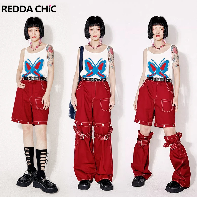 Top Trends: ReddaChic Hip-hop Women Red Cargo Pants 2-In-1 Detachable Baggy Jeans Y2k Wide Leg Jorts Trousers 90s Retro Skater Streetwear Shoppable Styles