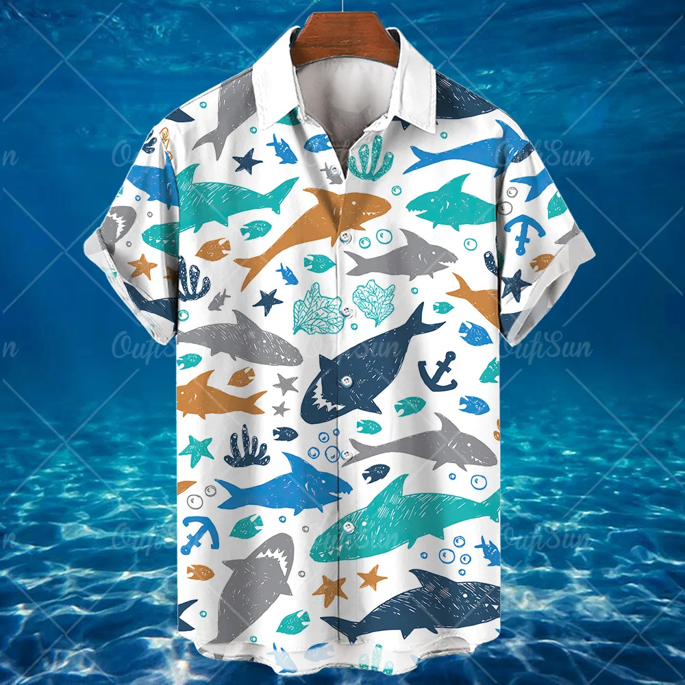 Top Trends: Animal Hawaiian Shirts For Men 3d Shark Graphic Shirts Casual Oversized Short Sleeve Tops Daily Summer Male Clothe Shoppable Styles