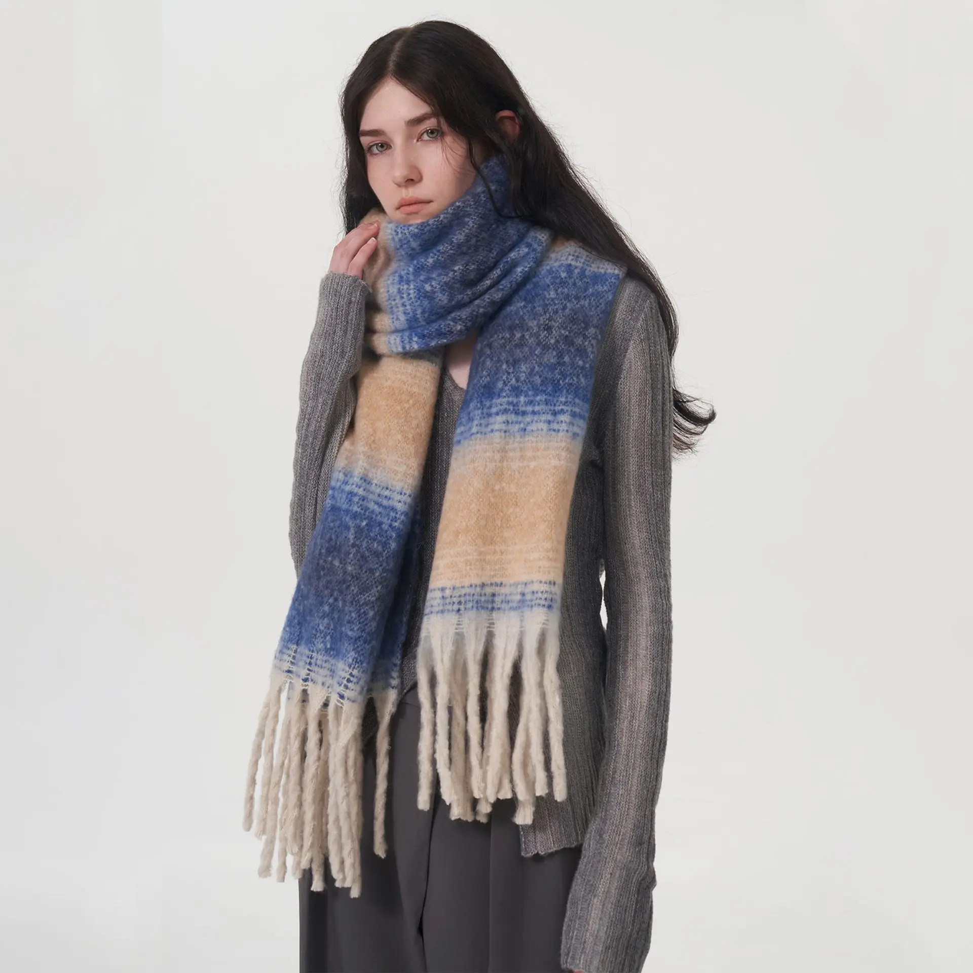 Top Trends: Gradient Color Block Cashmere Scarves Comfort Stripe Tassel Scarf Autumn Winter Keep Warm Simple Fashion Commuting Long Muffler Shoppable Styles