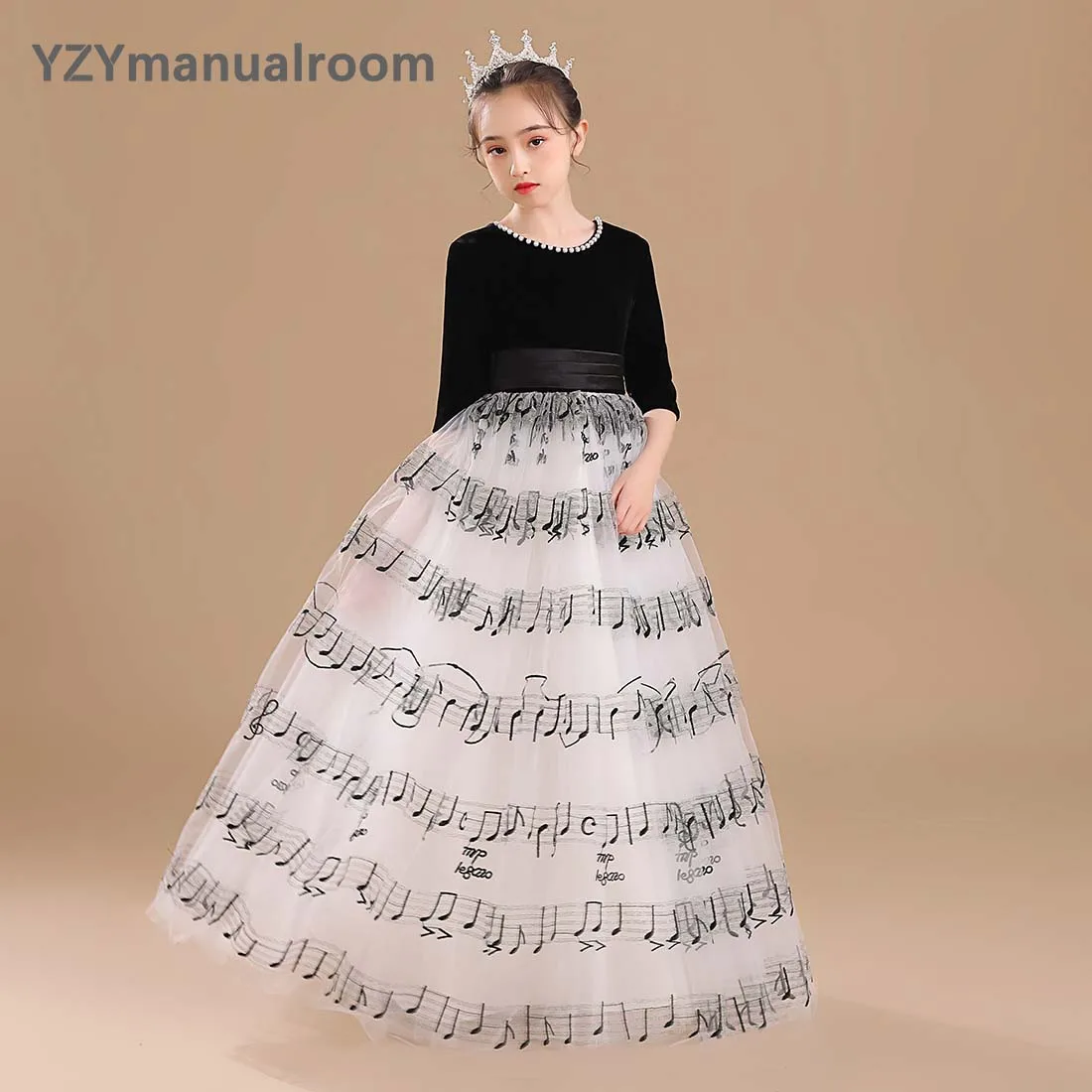 Top Trends: Princess Tulle Girls Dress O Neck Junior Bridesmaid Dresses Christmas Long Junior Concert Bithday Party Pageant Gown Music Note Shoppable Styles