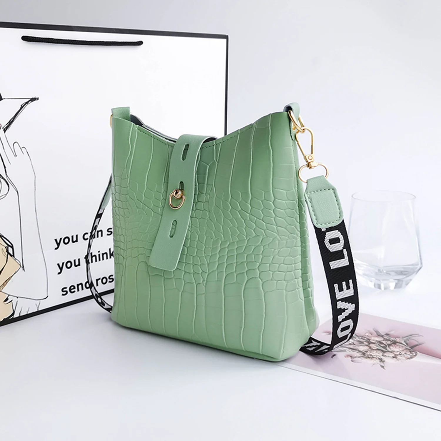 Top Trends: Crocodile Messenger Small Bags For Women Luxury High Quality Ladies Handbags Bucket Bag PU Leather Crossbody Shoulder Bag Shoppable Styles