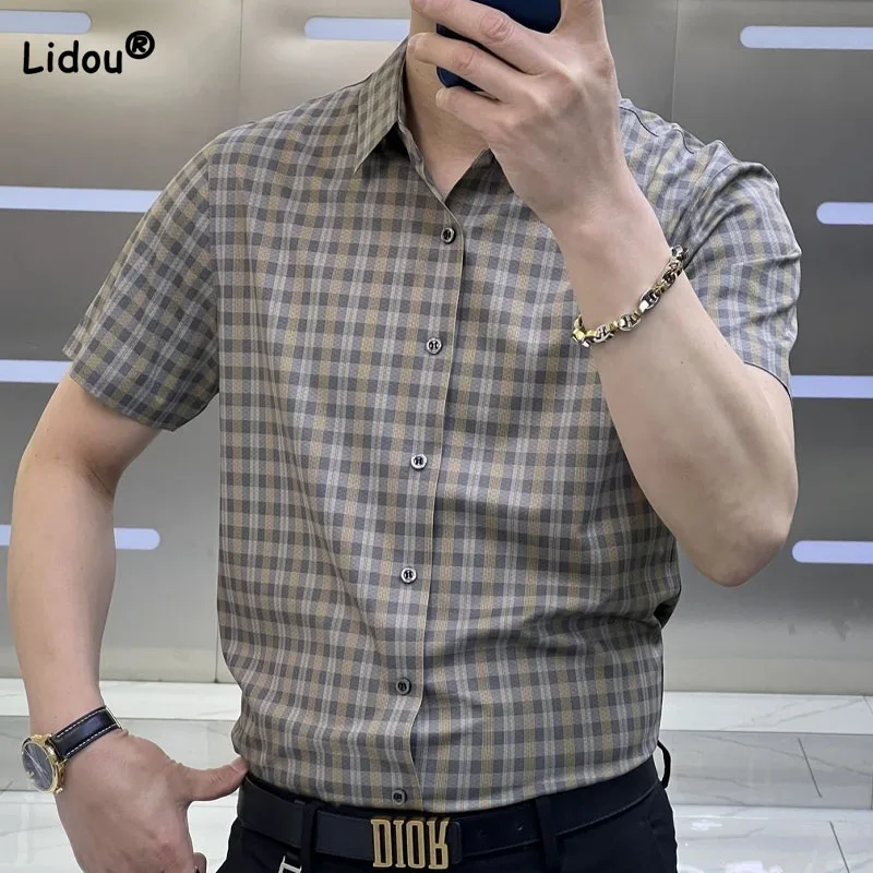 Top Trends: Fashionable Slim Plaid Printed Shirt 2023 Summer Male Clothes Business Trend Fashion Short Sleeve Single-breasted Shirts For Men Shoppable Styles