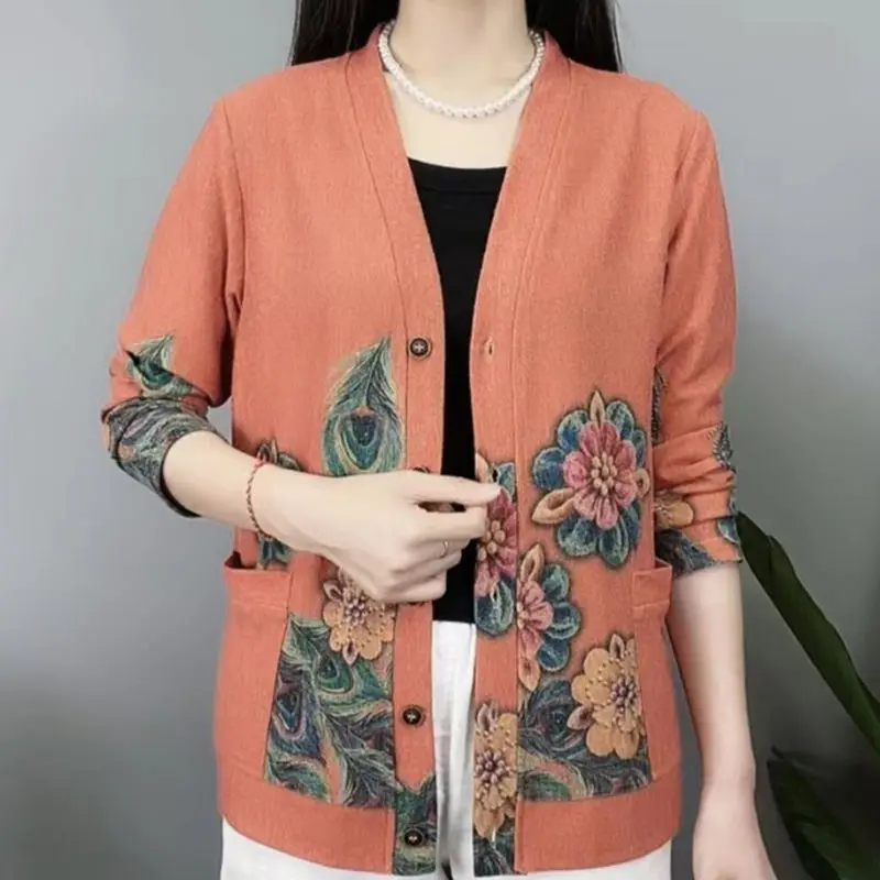 Top Trends: Vintage Woman Clothes Cardigan Long Floral Coat Streetwear Spring Autumn Long Sleeve V-neck Versatile Fashion Casual Knit Jacket Shoppable Styles - Image 3